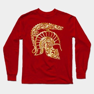 Gold Spartan Dragon Helmet Gladiator Design Long Sleeve T-Shirt